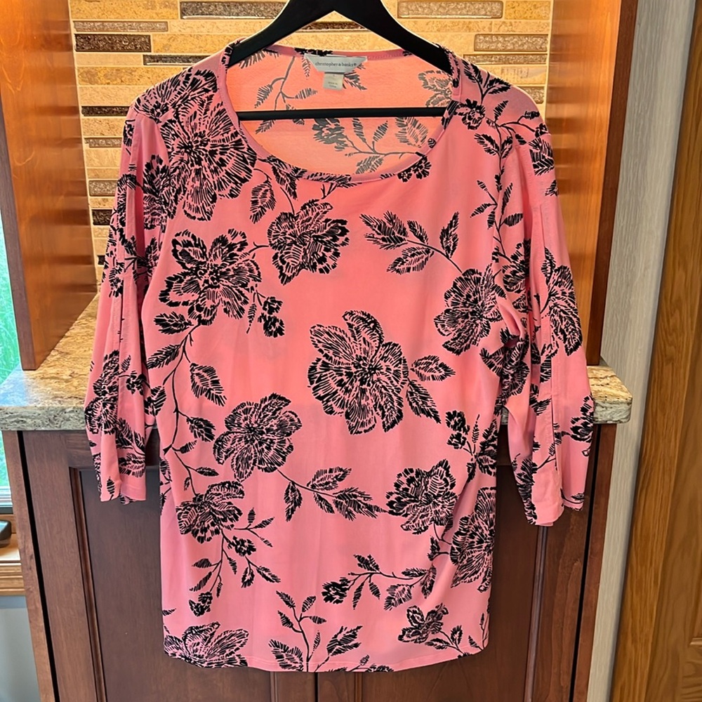 NWOT Christopher and Banks, pink and black floral top  with 3/4 sleeve